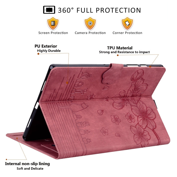 For Lenovo Tab P11 TB-J606F Cartoon Sakura Cat Embossed Leather Tablet Case(Red) - Lenovo by PMC TechLife | Online Shopping South Africa | PMC TechLife | Buy Now Pay Later Mobicred