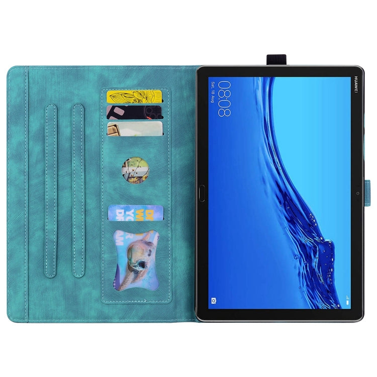 For Lenovo Tab M10 Plus 3rd Gen 2022 Cartoon Sakura Cat Embossed Leather Tablet Case(Green) - Lenovo by PMC TechLife | Online Shopping South Africa | PMC TechLife | Buy Now Pay Later Mobicred