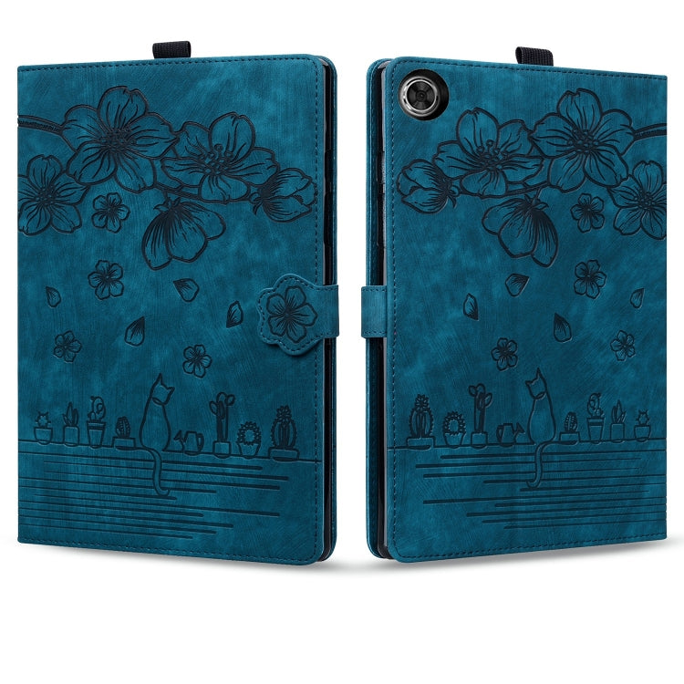 For Lenovo Tab M10 Plus 3rd Gen 2022 Cartoon Sakura Cat Embossed Leather Tablet Case(Blue) - Lenovo by PMC TechLife | Online Shopping South Africa | PMC TechLife | Buy Now Pay Later Mobicred
