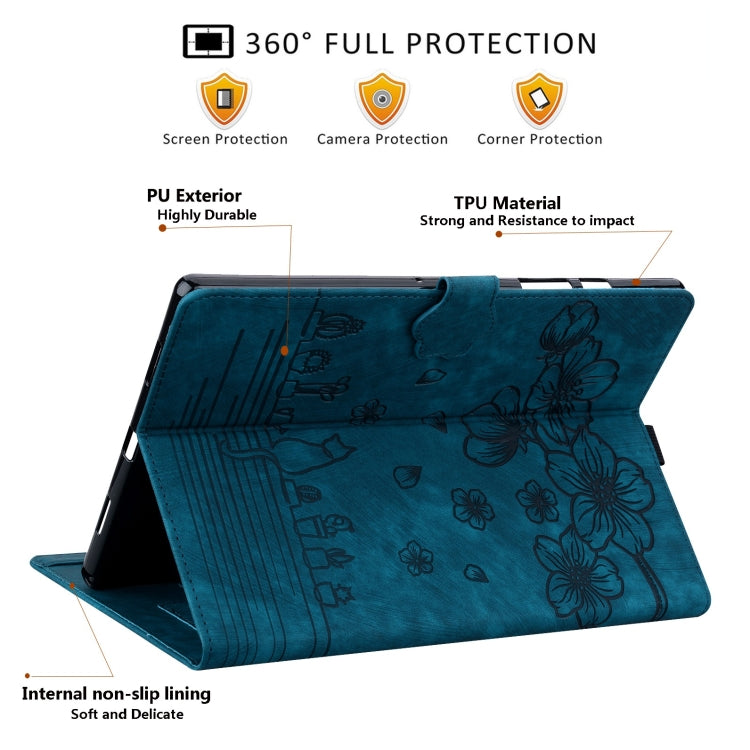For Lenovo Tab M10 Plus 3rd Gen 2022 Cartoon Sakura Cat Embossed Leather Tablet Case(Blue) - Lenovo by PMC TechLife | Online Shopping South Africa | PMC TechLife | Buy Now Pay Later Mobicred