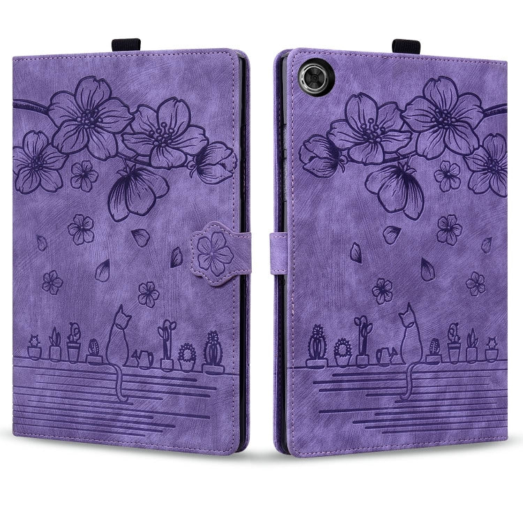 For Lenovo Tab M10 3rd Gen Cartoon Sakura Cat Embossed Leather Tablet Case(Purple) - Lenovo by PMC TechLife | Online Shopping South Africa | PMC TechLife | Buy Now Pay Later Mobicred