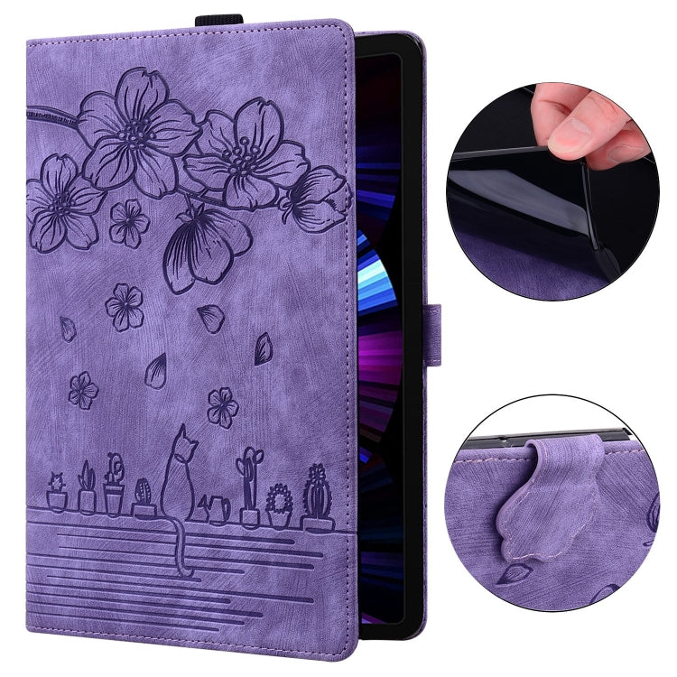 For Lenovo Tab M10 3rd Gen Cartoon Sakura Cat Embossed Leather Tablet Case(Purple) - Lenovo by PMC TechLife | Online Shopping South Africa | PMC TechLife | Buy Now Pay Later Mobicred