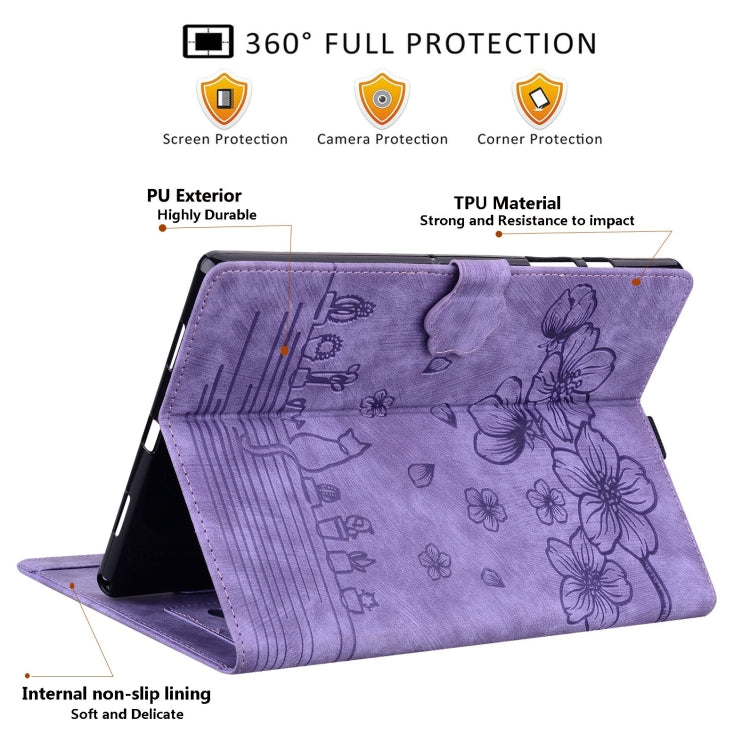 For Lenovo Tab M9 Cartoon Sakura Cat Embossed Leather Tablet Case(Purple) - free shipping - PMC TechLife - Order now!