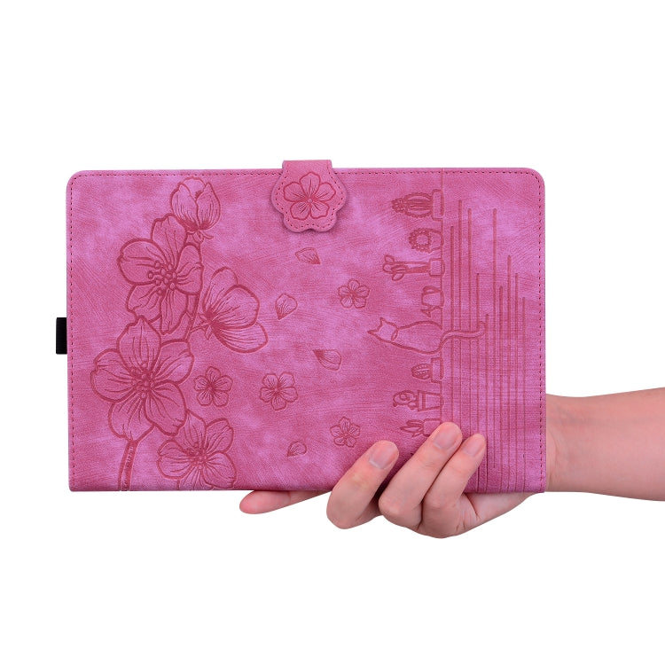 For Lenovo Tab M11 / Xiaoxin Pad 11 2024 Cartoon Sakura Cat Embossed Leather Tablet Case(Rose Red) - Lenovo by PMC TechLife | Online Shopping South Africa | PMC TechLife | Buy Now Pay Later Mobicred