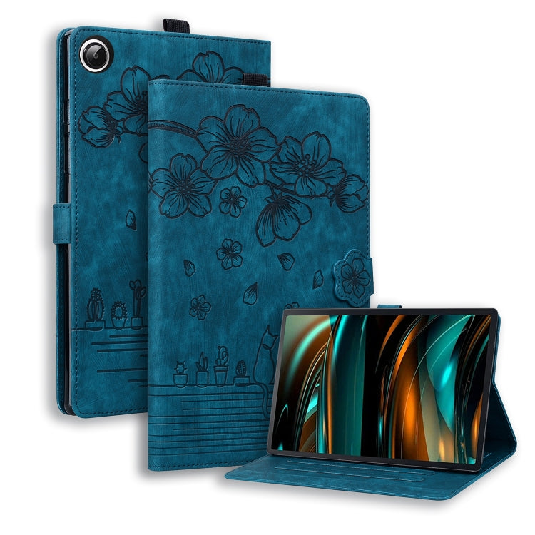 For Lenovo Tab M11 / Xiaoxin Pad 11 2024 Cartoon Sakura Cat Embossed Leather Tablet Case(Blue) - free shipping - PMC TechLife - Order now!