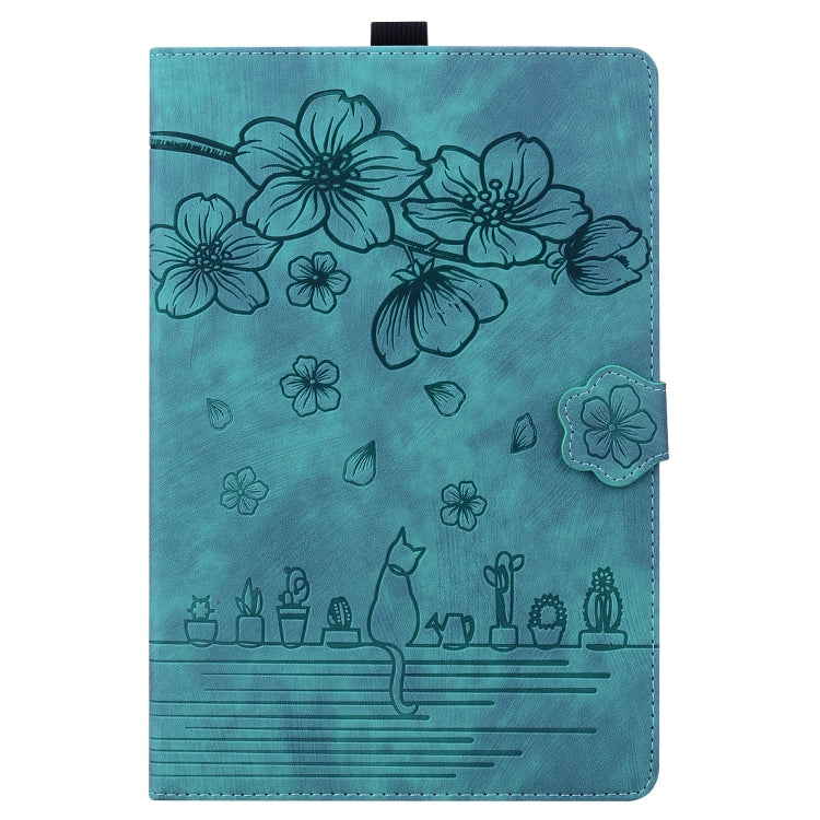 For Lenovo Tab K11 Plus / M11 Plus Cartoon Sakura Cat Embossed Leather Tablet Case(Green) - Lenovo by PMC TechLife | Online Shopping South Africa | PMC TechLife | Buy Now Pay Later Mobicred