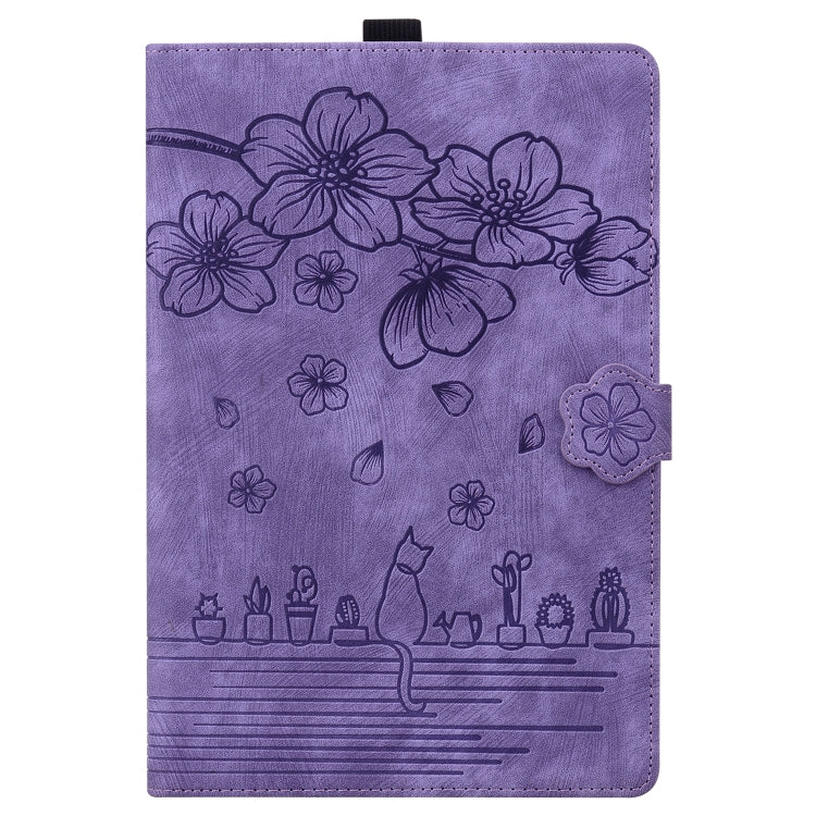 For Lenovo Tab K11 Plus / M11 Plus Cartoon Sakura Cat Embossed Leather Tablet Case(Purple) - Lenovo by PMC TechLife | Online Shopping South Africa | PMC TechLife | Buy Now Pay Later Mobicred
