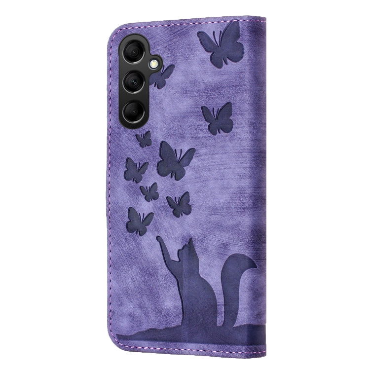 For Samsung Galaxy A15 Butterfly Cat Embossing Flip Leather Phone Case(Purple) - Galaxy Phone Cases by PMC TechLife | Online Shopping South Africa | PMC TechLife