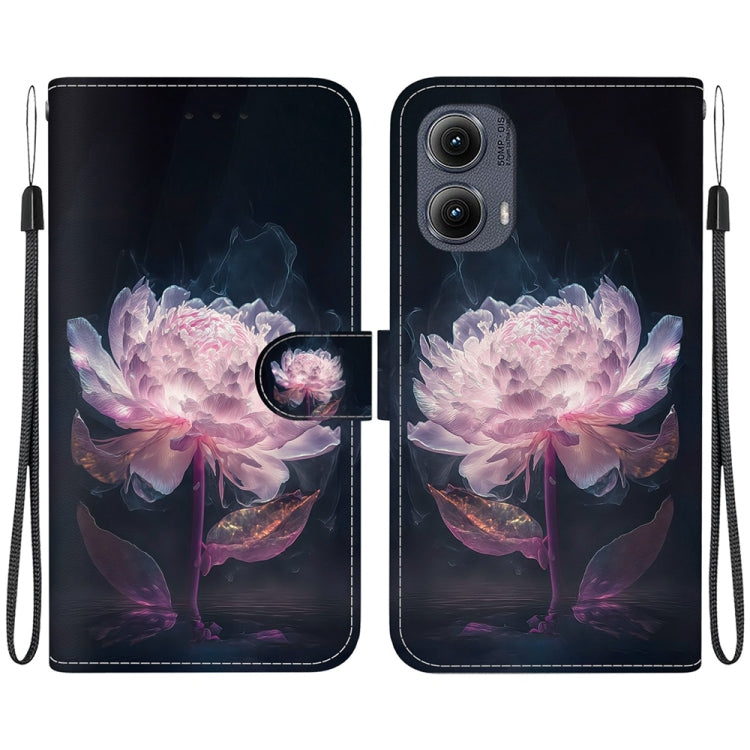 For Motorola Edge 2024 Crystal Texture Colored Drawing Leather Phone Case(Purple Peony) - free shipping - PMC Jewellery - Order now!