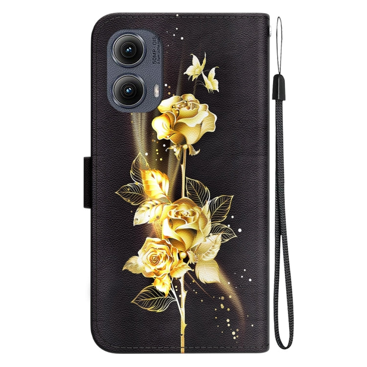 For Motorola Edge 2024 Crystal Texture Colored Drawing Leather Phone Case(Gold Butterfly Rose) - Motorola Cases by PMC Jewellery | Online Shopping South Africa | PMC Jewellery | Buy Now Pay Later Mobicred