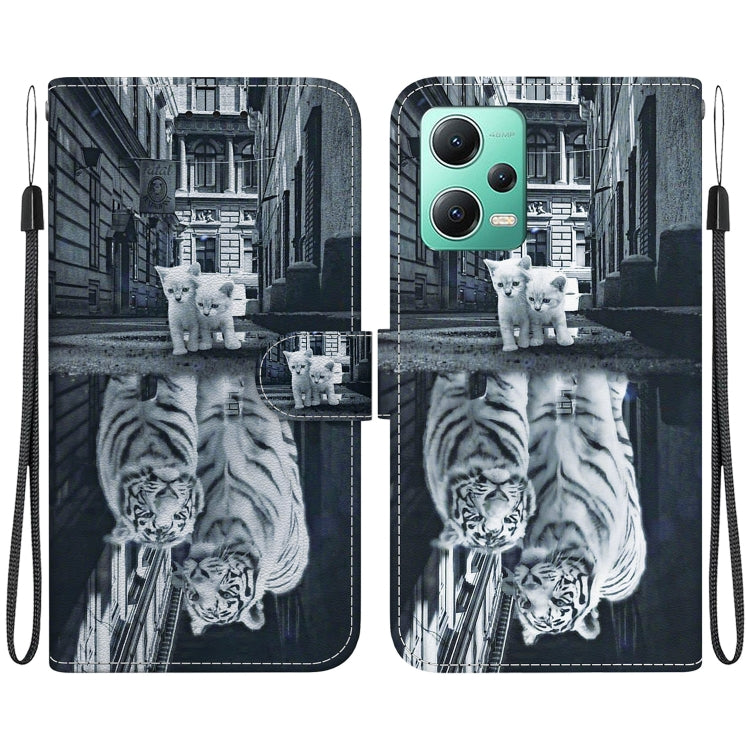 For Xiaomi Redmi Note 12 5G Crystal Texture Colored Drawing Leather Phone Case(Cat Tiger Reflection) - free shipping - PMC TechLife - Order now!