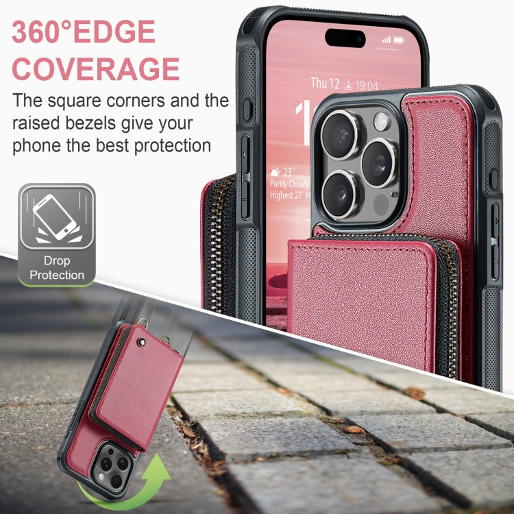 For iPhone 16 Pro Max JEEHOOD C22 Series Zipper Wallet Leather Phone Case with Dual Lanyard(Red) - free shipping - PMC Jewellery - Order now!