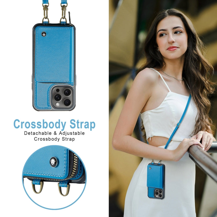 For iPhone 16 Pro JEEHOOD C22 Series Zipper Wallet Leather Phone Case with Dual Lanyard(Blue) - iPhone 16 Pro Cases by JEEHOOD | Online Shopping South Africa | PMC Jewellery | Buy Now Pay Later Mobicred