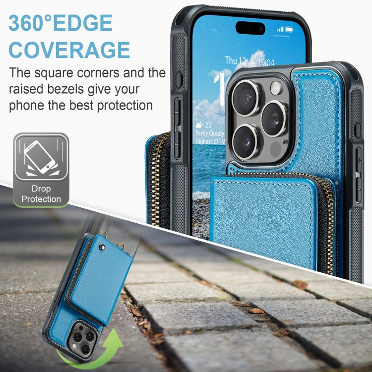 For iPhone 16 Pro JEEHOOD C22 Series Zipper Wallet Leather Phone Case with Dual Lanyard(Blue) - iPhone 16 Pro Cases by JEEHOOD | Online Shopping South Africa | PMC Jewellery | Buy Now Pay Later Mobicred