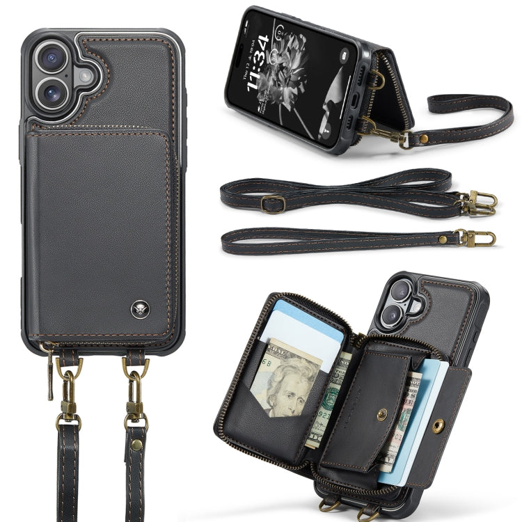 For iPhone 16 Plus JEEHOOD C22 Series Zipper Wallet Leather Phone Case with Dual Lanyard(Coffee) - iPhone 16 Plus Cases by JEEHOOD | Online Shopping South Africa | PMC Jewellery | Buy Now Pay Later Mobicred