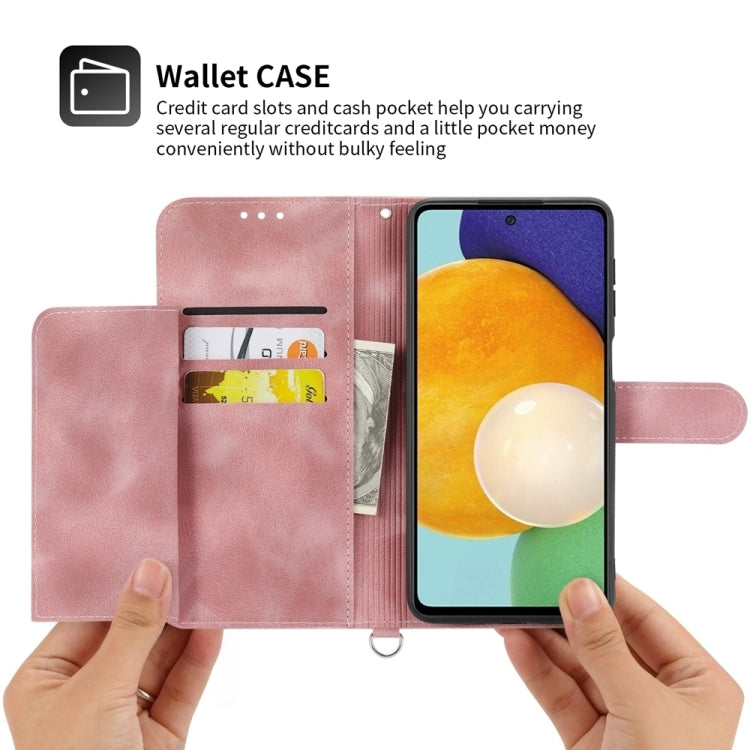 For iPhone 16e Skin-feel Flowers Embossed Wallet Leather Phone Case(Pink) - iPhone 16e Cases by PMC TechLife | Online Shopping South Africa | PMC TechLife | Buy Now Pay Later Mobicred