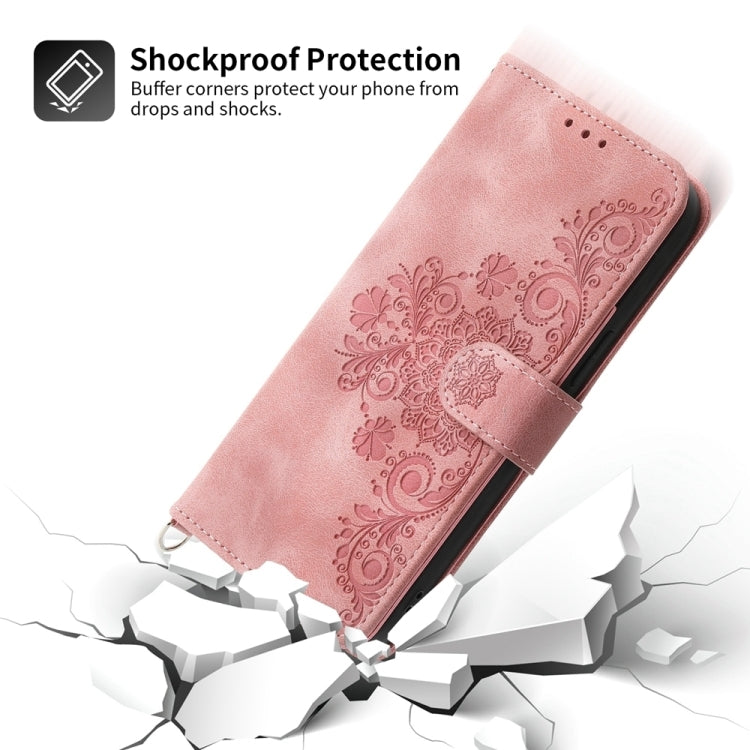 For iPhone 16e Skin-feel Flowers Embossed Wallet Leather Phone Case(Pink) - iPhone 16e Cases by PMC TechLife | Online Shopping South Africa | PMC TechLife | Buy Now Pay Later Mobicred