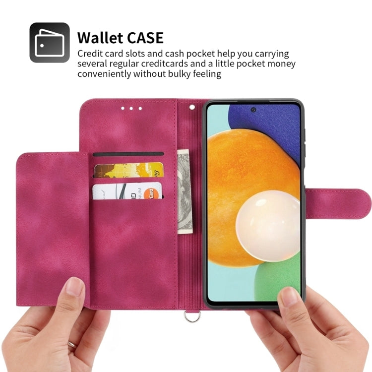 For iPhone 16e Skin-feel Flowers Embossed Wallet Leather Phone Case(Wine Red) - iPhone 16e Cases by PMC TechLife | Online Shopping South Africa | PMC TechLife | Buy Now Pay Later Mobicred