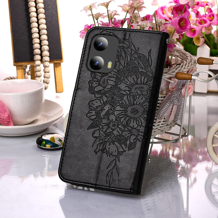 For Motorola Moto G Play 5G 2024 Embossed Butterfly Leather Phone Case(Black) - Motorola Cases by PMC Jewellery | Online Shopping South Africa | PMC Jewellery | Buy Now Pay Later Mobicred