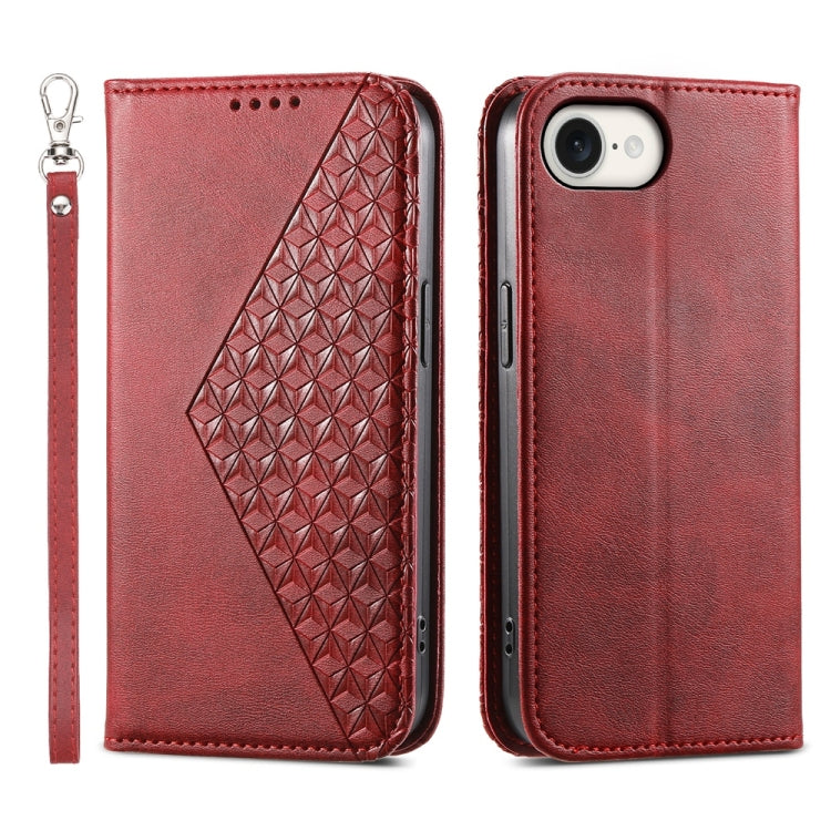 For iPhone 16e Cubic Grid Calf Texture Magnetic Leather Phone Case(Red) - iPhone 16e Cases by PMC TechLife | Online Shopping South Africa | PMC TechLife | Buy Now Pay Later Mobicred