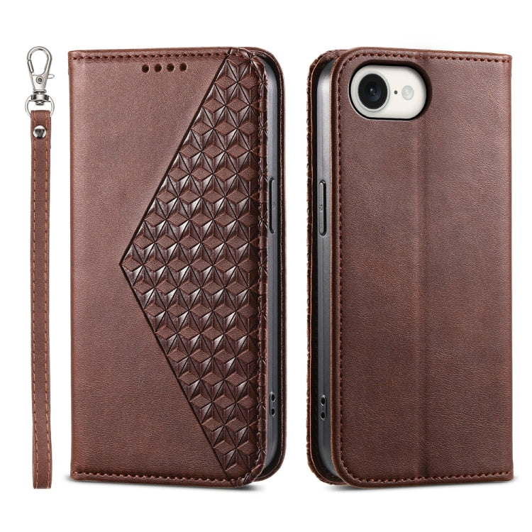 For iPhone 16e Cubic Grid Calf Texture Magnetic Leather Phone Case(Brown) - iPhone 16e Cases by PMC TechLife | Online Shopping South Africa | PMC TechLife | Buy Now Pay Later Mobicred
