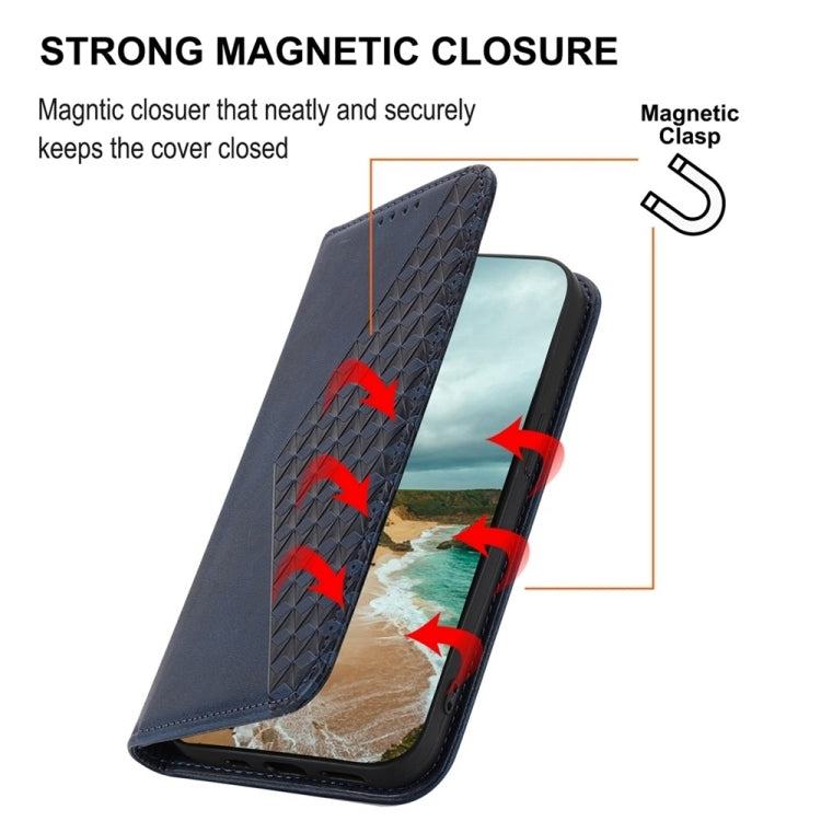 For iPhone 16e Cubic Grid Calf Texture Magnetic Leather Phone Case(Blue) - iPhone 16e Cases by PMC TechLife | Online Shopping South Africa | PMC TechLife | Buy Now Pay Later Mobicred