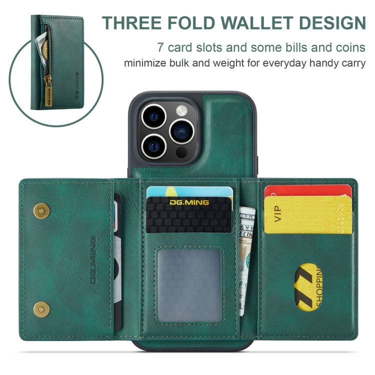 For iPhone 15 Pro Max DG.MING M5 Series Zip RFID Multi Card Detachable Leather Phone Case(Green) - iPhone 15 Pro Max Cases by DG.MING | Online Shopping South Africa | PMC Jewellery | Buy Now Pay Later Mobicred