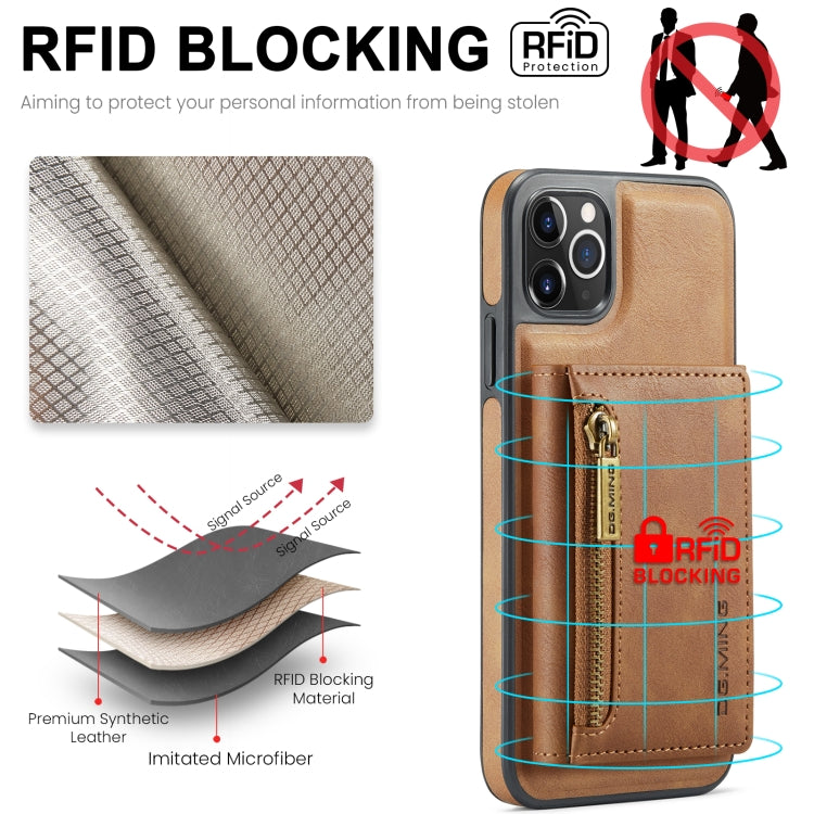 For iPhone 11 Pro Max DG.MING M5 Series Zip RFID Multi Card Detachable Leather Phone Case(Brown) - iPhone 11 Pro Max Cases by DG.MING | Online Shopping South Africa | PMC TechLife | Buy Now Pay Later Mobicred