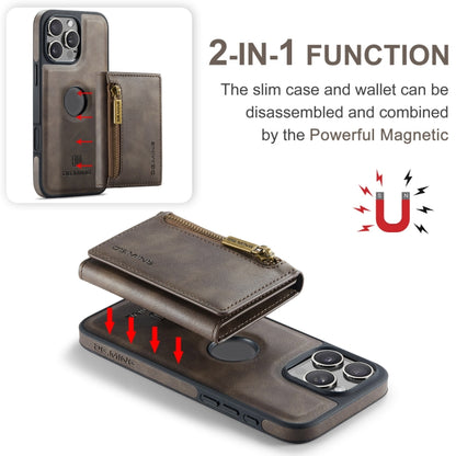 For iPhone 16 Pro DG.MING M5 Series Zip RFID Multi Card Detachable Leather Phone Case(Coffee) - iPhone 16 Pro Cases by DG.MING | Online Shopping South Africa | PMC Jewellery | Buy Now Pay Later Mobicred