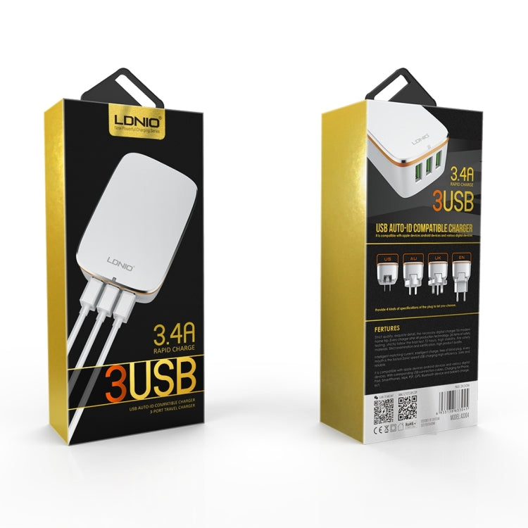 LDNIO A3304 17W 3 USB Interfaces Travel Charger Mobile Phone Charger, AU Plug - USB Charger by LDNIO | Online Shopping South Africa | PMC TechLife | Buy Now Pay Later Mobicred