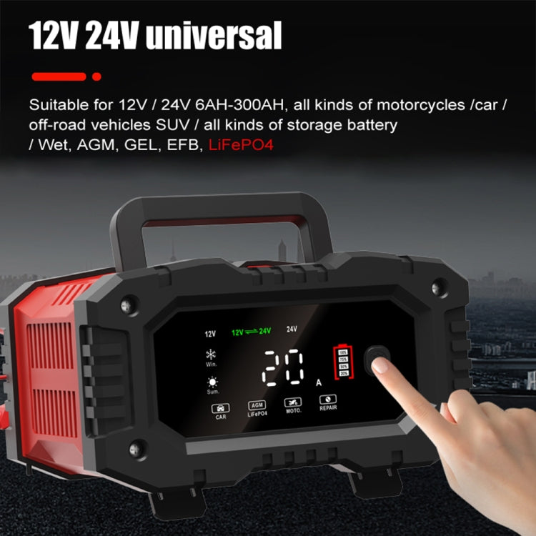 FOXSUR 12V / 24V 20A 300W Portable Motorcycle Car Smart Battery Charger(EU Plug) - free shipping - PMC TechLife - Order now!