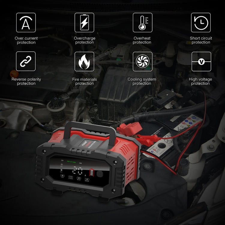FOXSUR 12V / 24V 20A 300W Portable Motorcycle Car Smart Battery Charger(EU Plug) - free shipping - PMC TechLife - Order now!