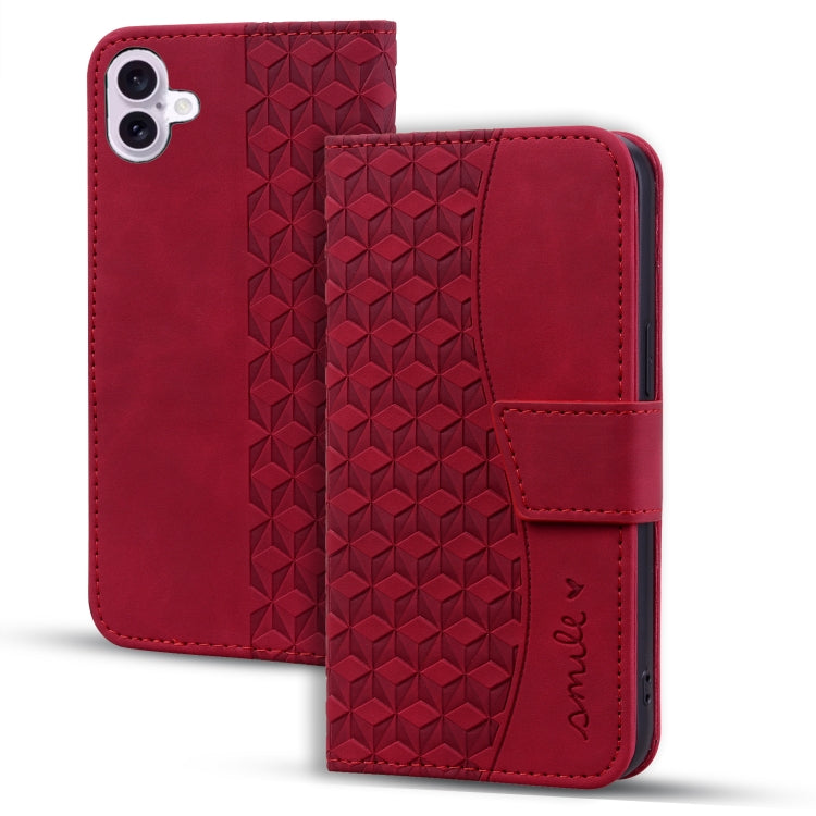 For iPhone 16 Business Diamond Buckle Leather Phone Case with Lanyard(Wine Red) - iPhone 16 Cases by PMC TechLife | Online Shopping South Africa | PMC TechLife | Buy Now Pay Later Mobicred