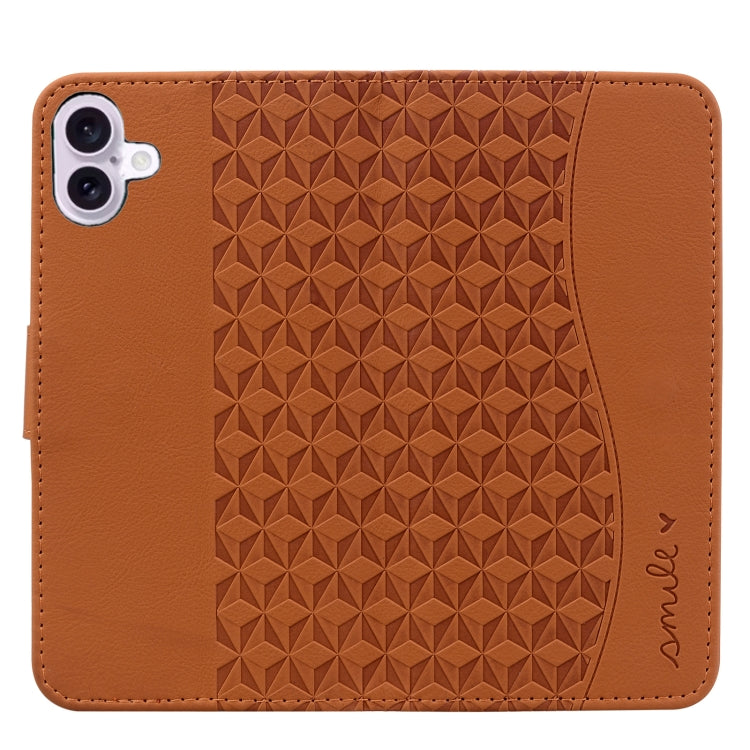 For iPhone 16 Plus Business Diamond Buckle Leather Phone Case with Lanyard(Brown) - iPhone 16 Plus Cases by PMC TechLife | Online Shopping South Africa | PMC TechLife | Buy Now Pay Later Mobicred