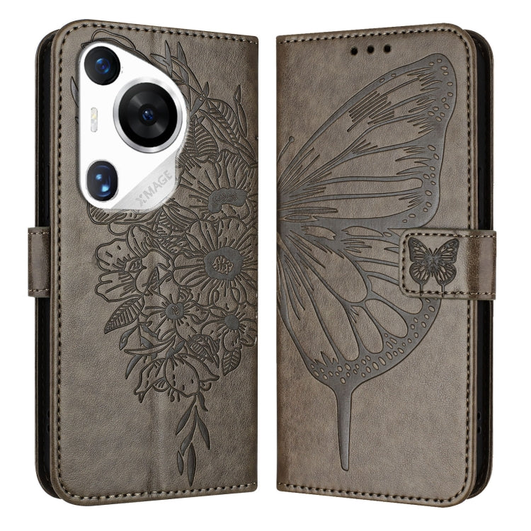 For Huawei Pura 70 Pro Embossed Butterfly Leather Phone Case(Grey) - Huawei Cases by PMC Jewellery | Online Shopping South Africa | PMC Jewellery | Buy Now Pay Later Mobicred