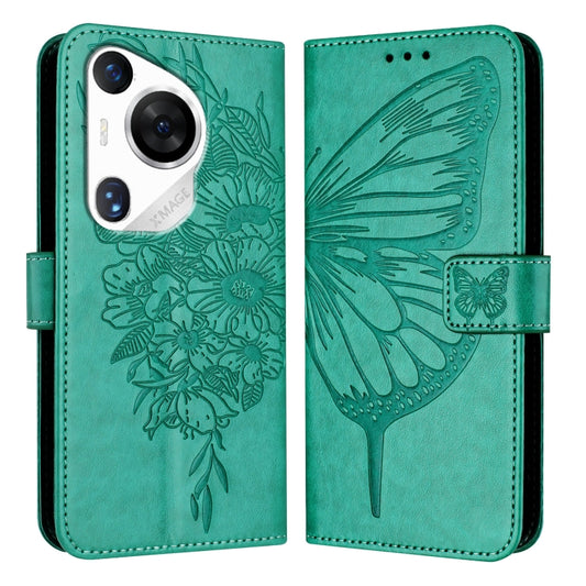 For Huawei Pura 70 Pro Embossed Butterfly Leather Phone Case(Green) - Huawei Cases by PMC Jewellery | Online Shopping South Africa | PMC Jewellery | Buy Now Pay Later Mobicred