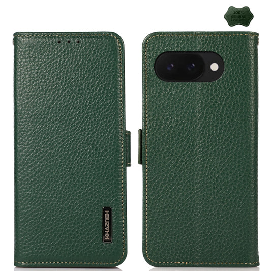 For Google Pixel 9a KHAZNEH Side-Magnetic Litchi Genuine Leather RFID Phone Case(Green) - Google Cases by PMC Jewellery | Online Shopping South Africa | PMC Jewellery | Buy Now Pay Later Mobicred