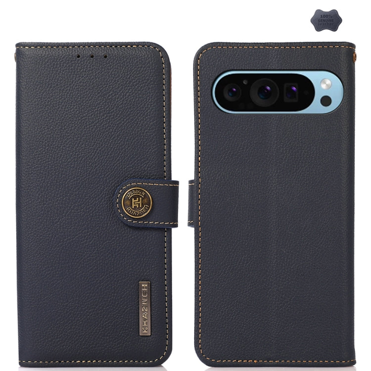 For Google Pixel 9 KHAZNEH Custer Genuine Leather RFID Phone Case(Blue) - Google Cases by PMC Jewellery | Online Shopping South Africa | PMC Jewellery | Buy Now Pay Later Mobicred