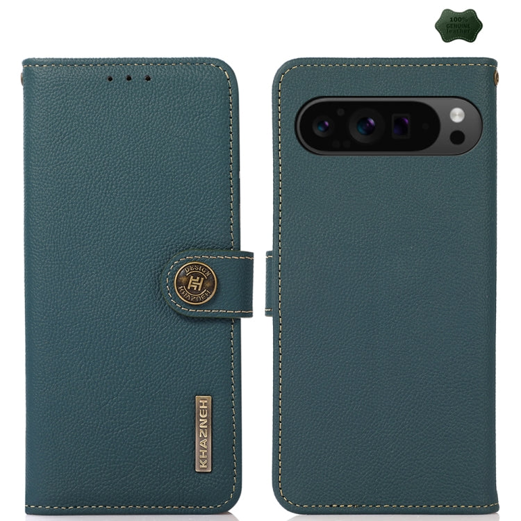 For Google Pixel 9 Pro KHAZNEH Custer Genuine Leather RFID Phone Case(Green) - Google Cases by PMC TechLife | Online Shopping South Africa | PMC TechLife | Buy Now Pay Later Mobicred
