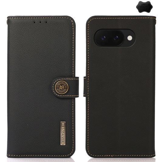 For Google Pixel 9a KHAZNEH Custer Genuine Leather RFID Phone Case(Black) - Google Cases by PMC Jewellery | Online Shopping South Africa | PMC Jewellery | Buy Now Pay Later Mobicred