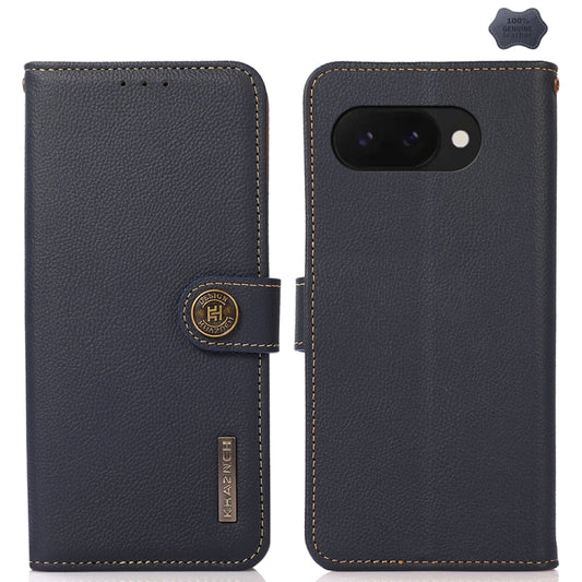 For Google Pixel 9a KHAZNEH Custer Genuine Leather RFID Phone Case(Blue) - Google Cases by PMC Jewellery | Online Shopping South Africa | PMC Jewellery | Buy Now Pay Later Mobicred