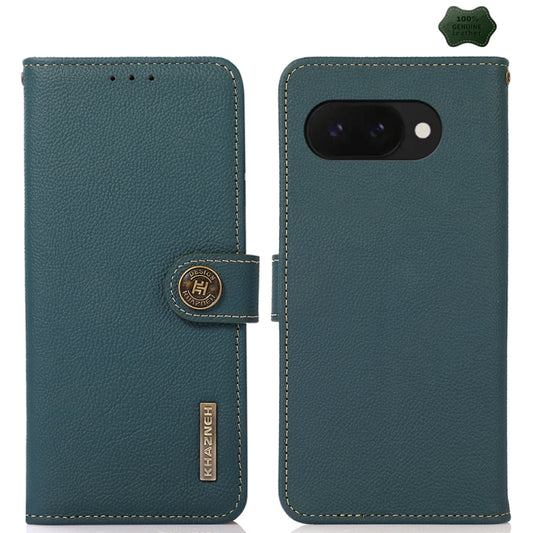 For Google Pixel 9a KHAZNEH Custer Genuine Leather RFID Phone Case(Green) - Google Cases by PMC Jewellery | Online Shopping South Africa | PMC Jewellery | Buy Now Pay Later Mobicred