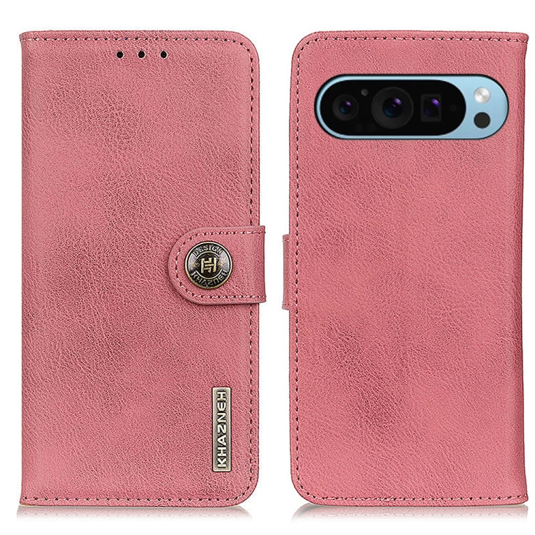 For Google Pixel 9 KHAZNEH Cowhide Texture Horizontal Flip Leather Phone Case(Pink) - Google Cases by PMC Jewellery | Online Shopping South Africa | PMC Jewellery | Buy Now Pay Later Mobicred