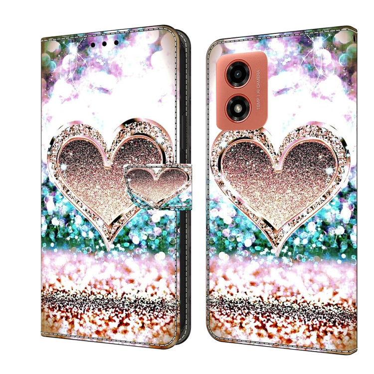 For Motorola Moto G04 Crystal 3D Shockproof Protective Leather Phone Case(Pink Diamond Heart) - Motorola Cases by PMC TechLife | Online Shopping South Africa | PMC TechLife | Buy Now Pay Later Mobicred