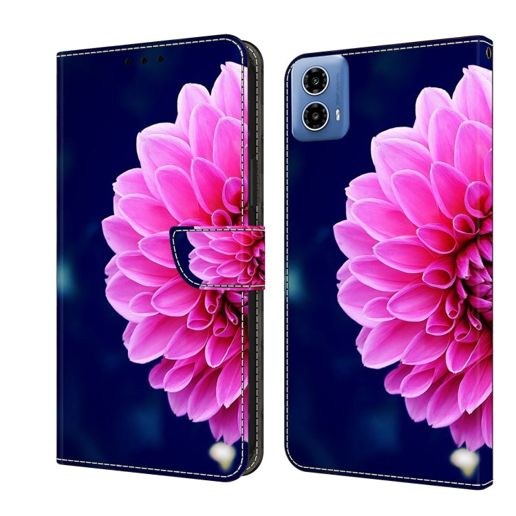 For Motorola Moto G34 Crystal 3D Shockproof Protective Leather Phone Case(Pink Petals) - Motorola Cases by PMC TechLife | Online Shopping South Africa | PMC TechLife | Buy Now Pay Later Mobicred
