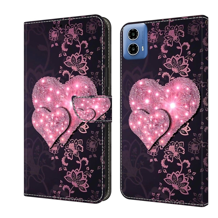 For Motorola Moto G34 Crystal 3D Shockproof Protective Leather Phone Case(Lace Love) - Motorola Cases by PMC TechLife | Online Shopping South Africa | PMC TechLife | Buy Now Pay Later Mobicred