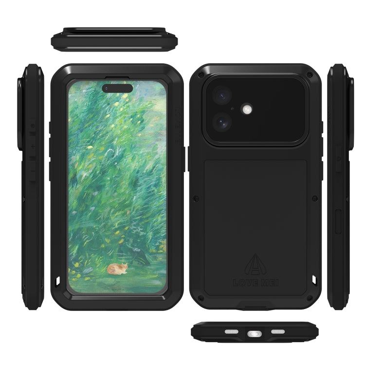 For iPhone 16 LOVE MEI Metal Shockproof Life Waterproof Dustproof Phone Case(Black) - iPhone 16 Cases by LOVE MEI | Online Shopping South Africa | PMC Jewellery | Buy Now Pay Later Mobicred