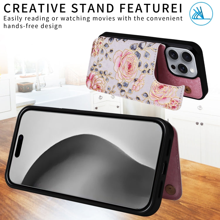 For iPhone 16 Pro Max Printed Double Buckle RFID Anti-theft Phone Case(Pastoral Rose) - iPhone 16 Pro Max Cases by PMC TechLife | Online Shopping South Africa | PMC TechLife | Buy Now Pay Later Mobicred