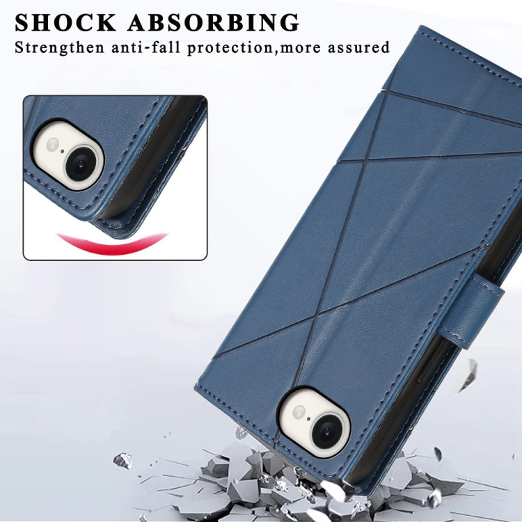 For iPhone 16e PU Genuine Leather Texture Embossed Line Phone Case(Blue) - iPhone 16e Cases by PMC TechLife | Online Shopping South Africa | PMC TechLife | Buy Now Pay Later Mobicred