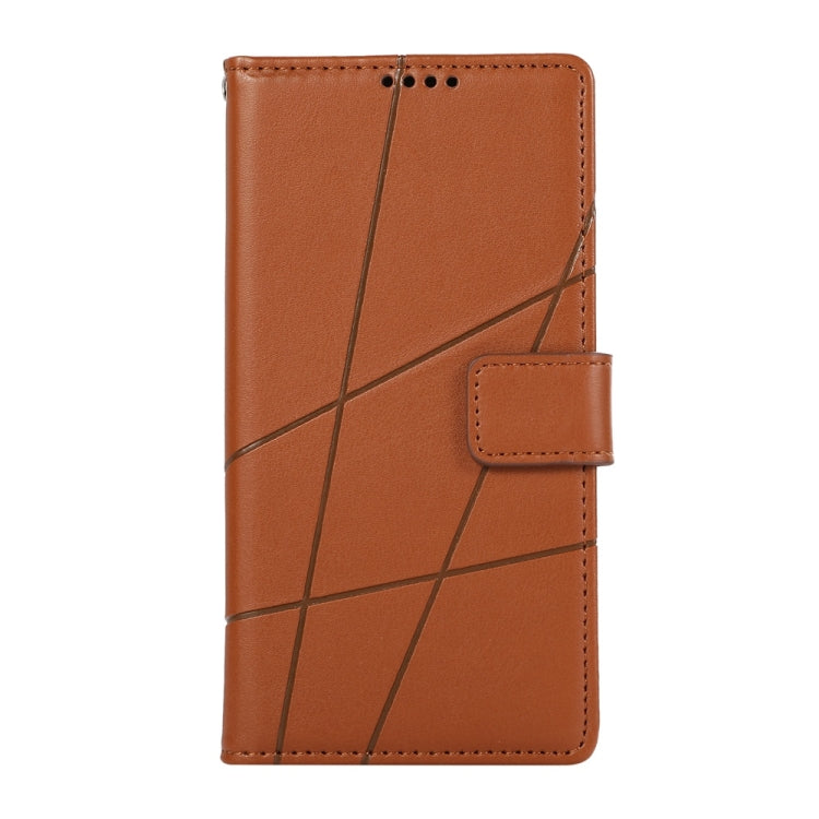 For iPhone 16e PU Genuine Leather Texture Embossed Line Phone Case(Brown) - iPhone 16e Cases by PMC TechLife | Online Shopping South Africa | PMC TechLife | Buy Now Pay Later Mobicred